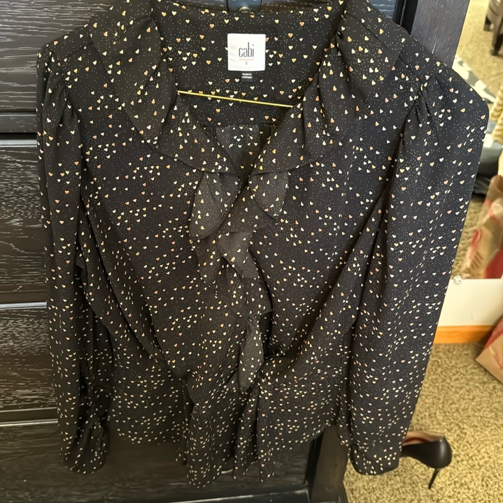 Cabi Blouse Black with Hearts Small